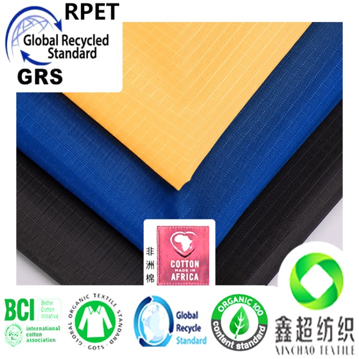 CVC21*21 100*50再生涤方格布工装部GRS认证再生涤棉布RPET再生可乐瓶布